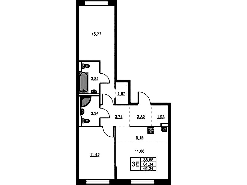 2-комнатная квартира 61.34 м², 14/24 эт., ЖК «Живи! В Рыбацком»